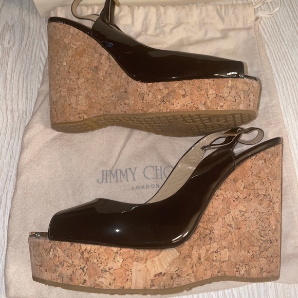 Jimmy Choo Black Patent Leather Espadrille Wedges Size 40 - Picture 7 of 9
